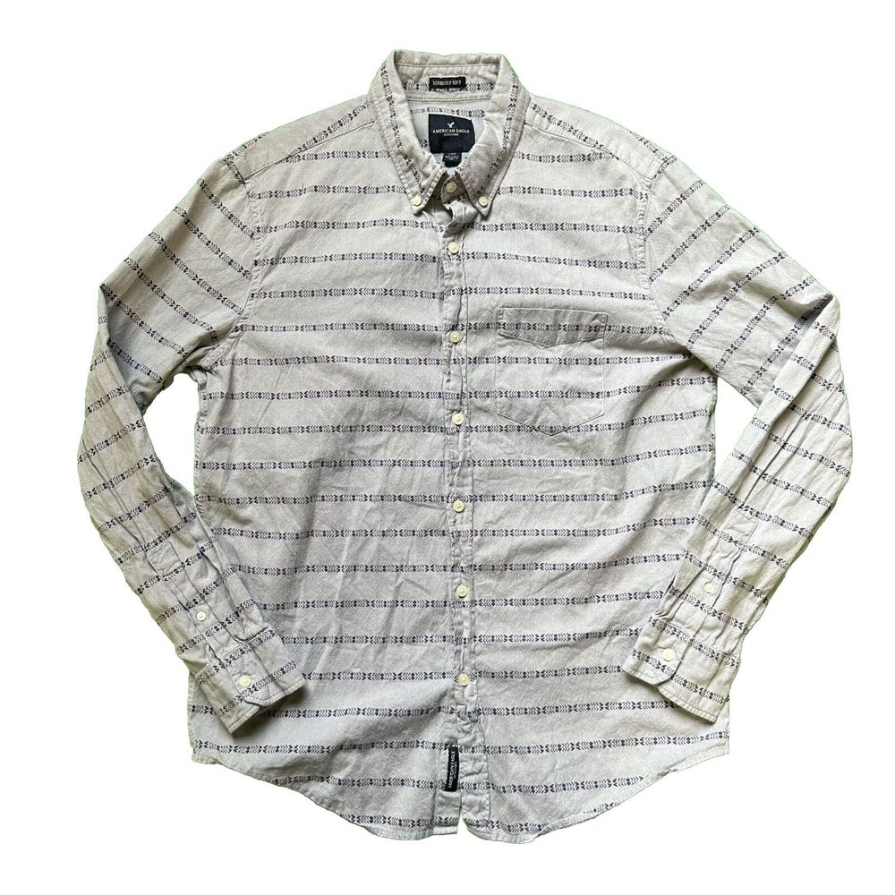 American Eagle Long Sleeve Button Up Shirt Men's Large Gray Aztec Seriously Soft